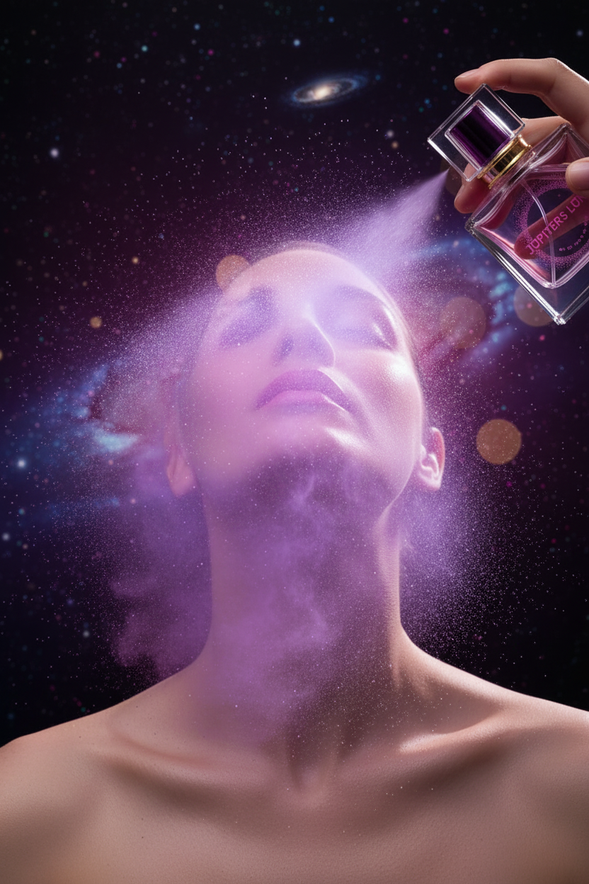 Luna Luxe Nebula Nectar Eau de Parfum – lifestyle neck mist shot with nebula atmosphere