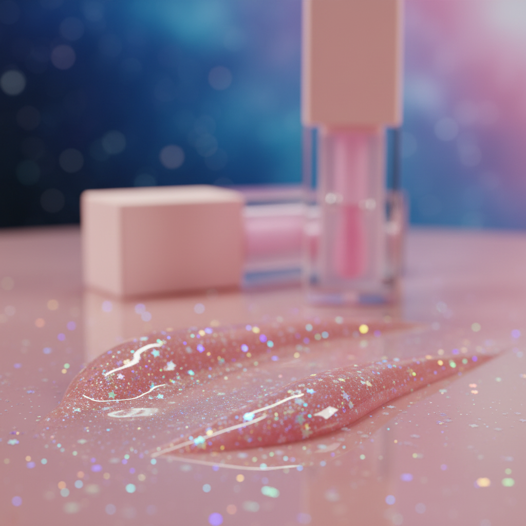 Luna Luxe Ocean of Stars Lip Gloss - formula close-up with iridescent pearl and holographic glitter