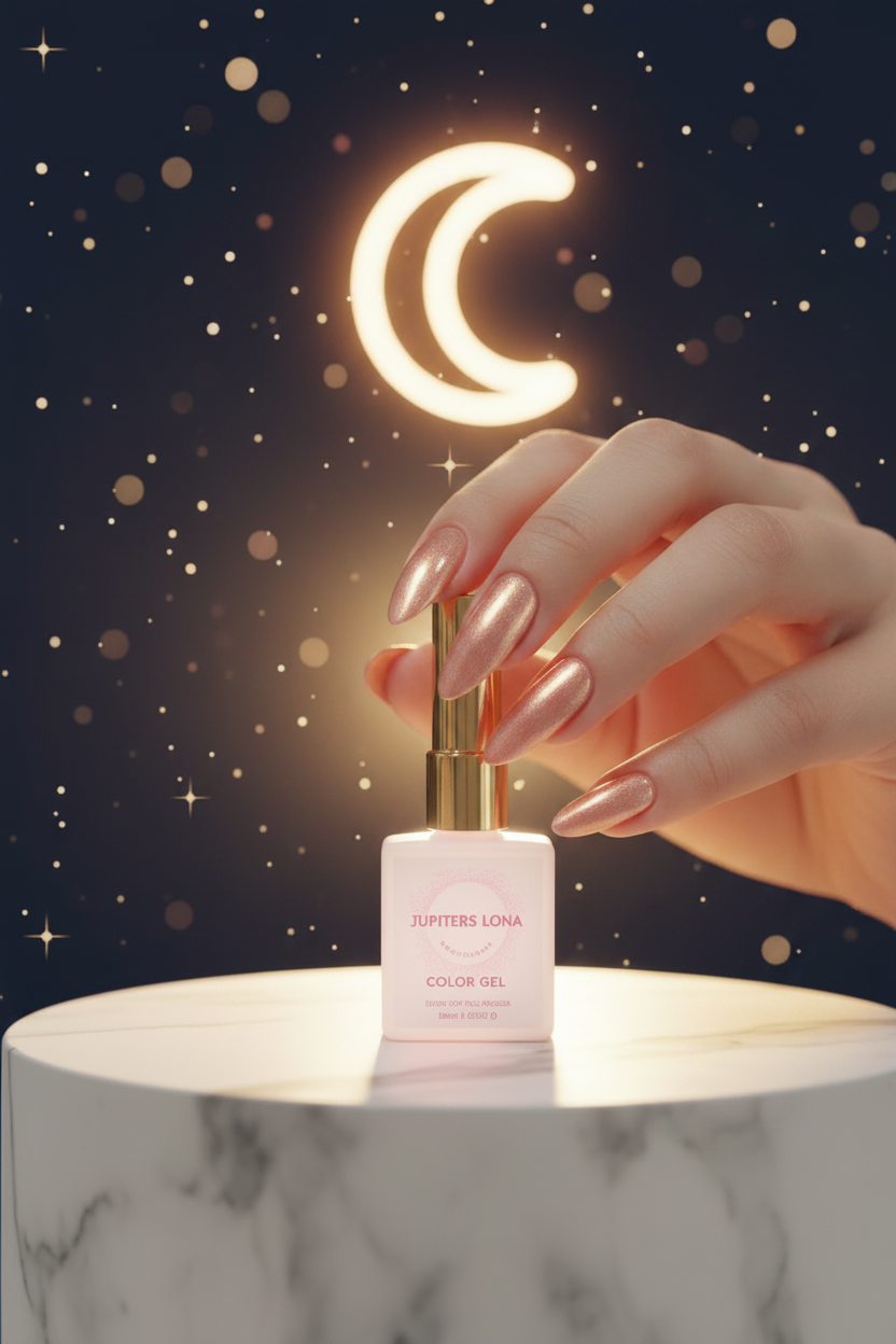 Luna Luxe Gel Nail Polish – lifestyle hand and bottle shot