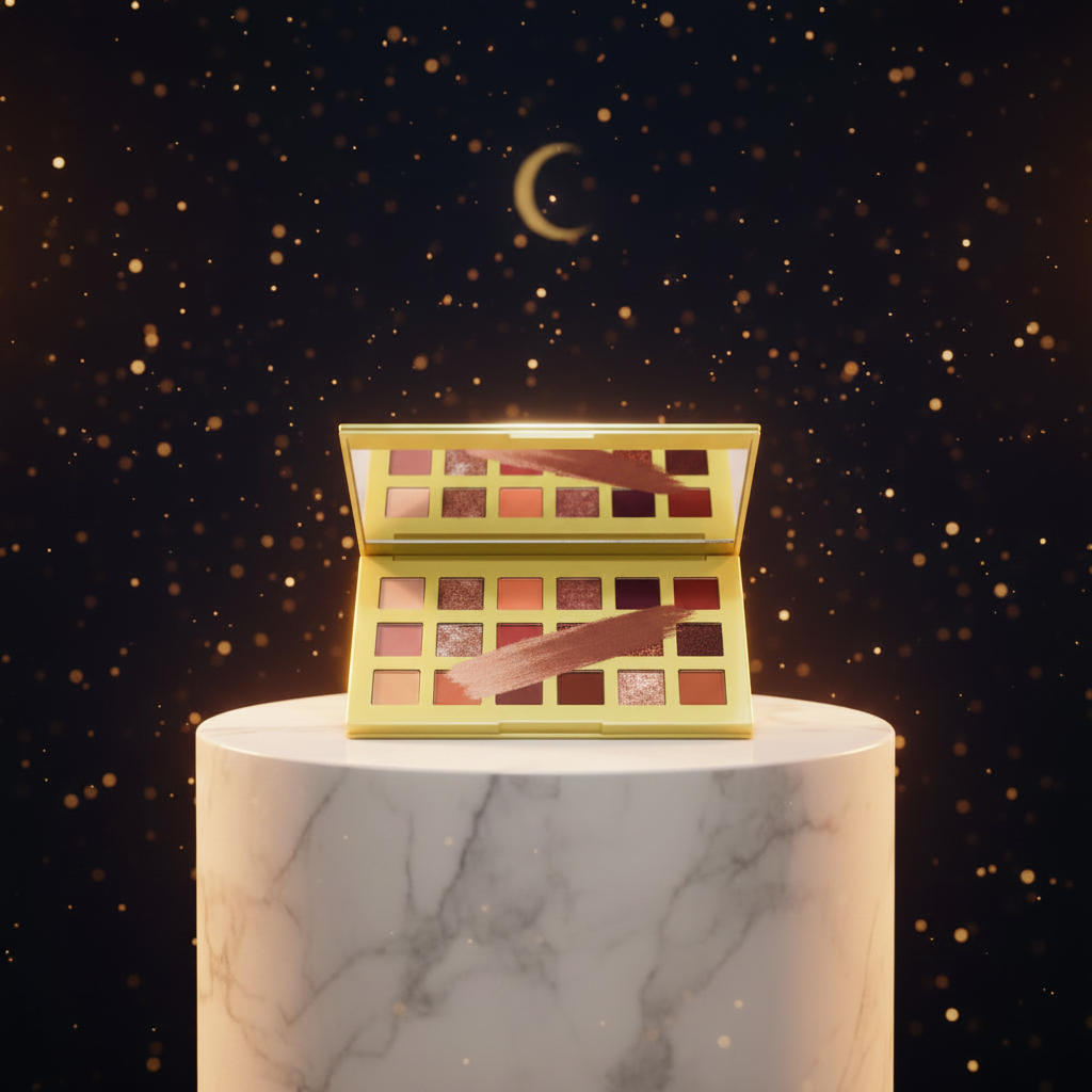 Luna Luxe 18-Shade Eyeshadow Palette – Earth Tones & Nudes – close-up macro shade and swatch detail