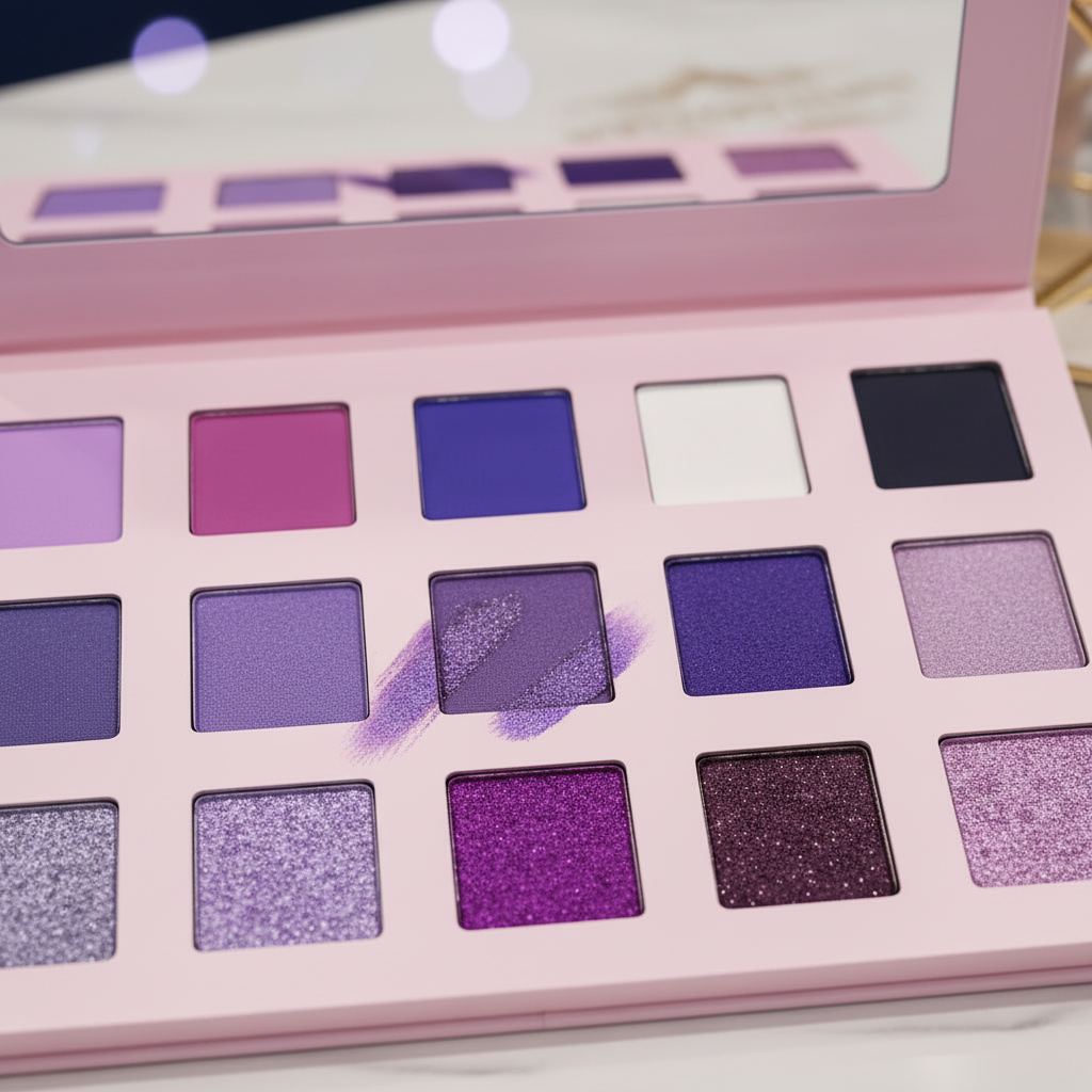 Luna Luxe Cosmic Purple 15 Shade Eyeshadow Palette – close-up macro shade and swatch detail