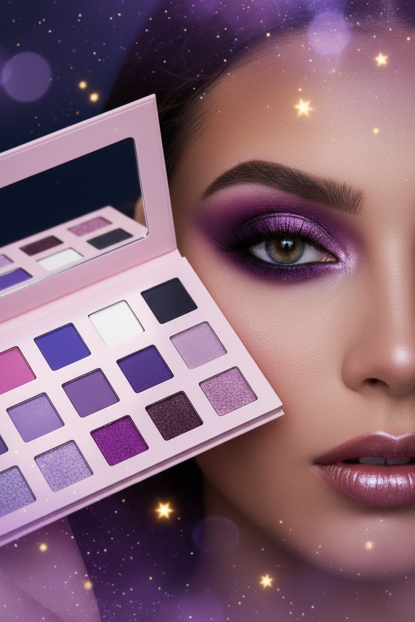 Luna Luxe Cosmic Purple 15 Shade Eyeshadow Palette – lifestyle cosmic purple eye look shot