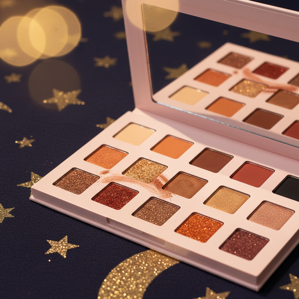 Luna Luxe Cosmic Moon Dust 15 Shade Eyeshadow Palette – close-up macro shade and swatch detail