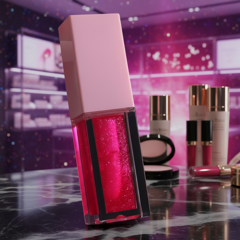 Luna Luxe Jupiter Lip Gloss - hero shot with cosmic Jupiter-inspired purple and pink backdrop