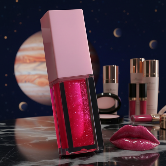 Luna Luxe Jupiter Lip Gloss: Jupiter Celestial Shade, celestial luxury editorial product shot