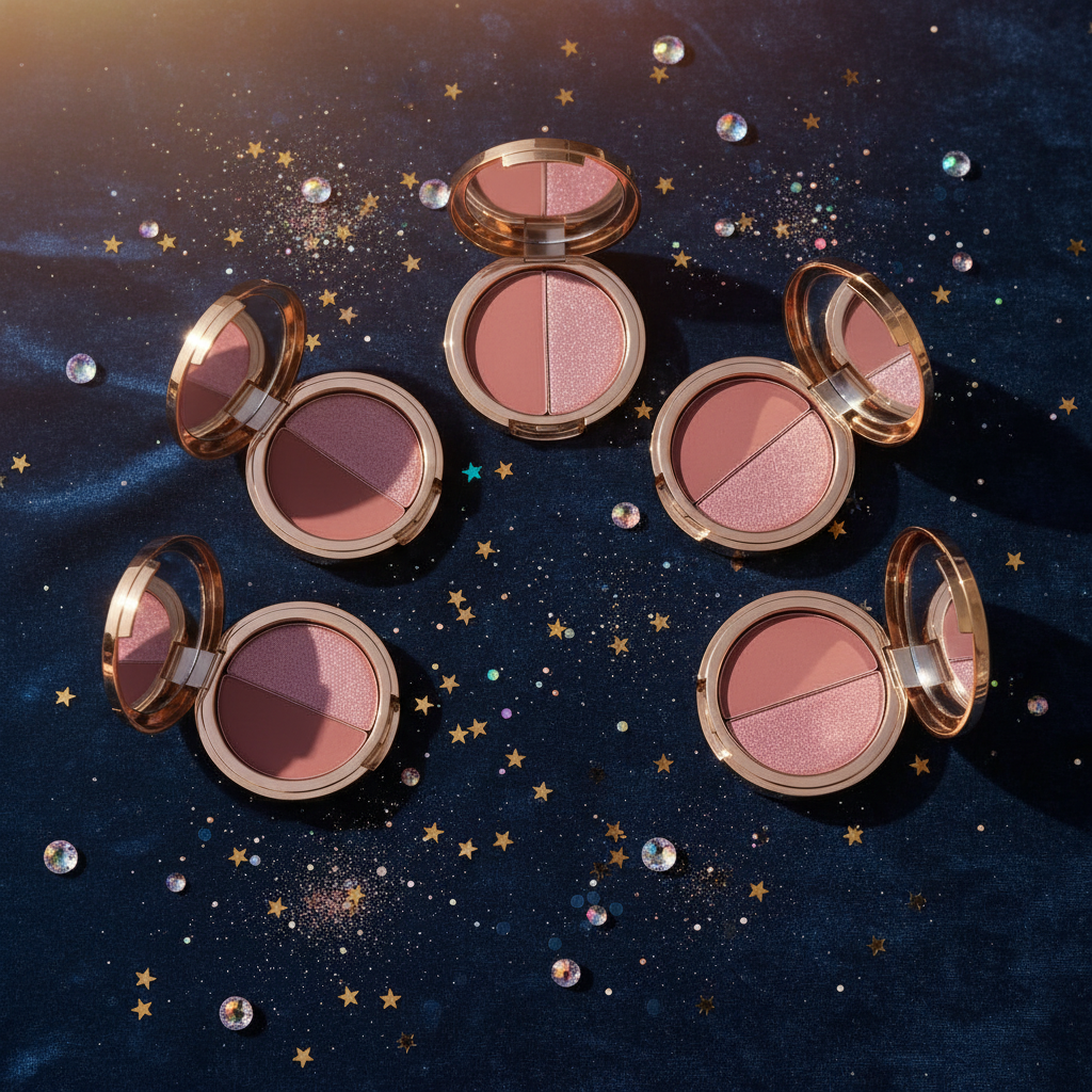 Luna Luxe Duo Eyeshadow Palette – all 5 palettes in crescent moon flat lay