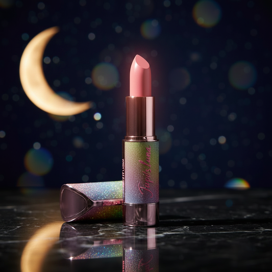 Luna Luxe Creamy Lipstick – Luminous Finish – celestial luxury editorial product shot