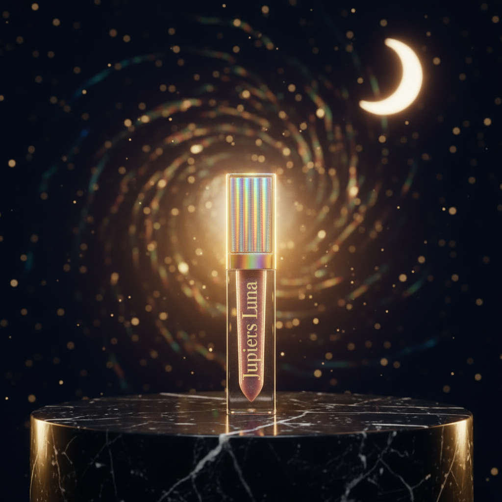Luna Luxe Starry Lipgloss: 3-in-1 Shine – celestial luxury editorial product shot