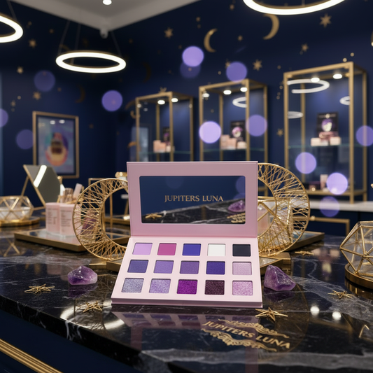 Luna Luxe Cosmic Purple 15 Shade Eyeshadow Palette – celestial luxury editorial product shot