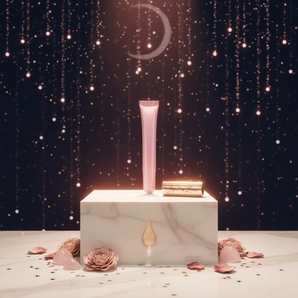 Luna Luxe All-Natural Lip Oil – 24-Hour Hydration – celestial luxury editorial product shot