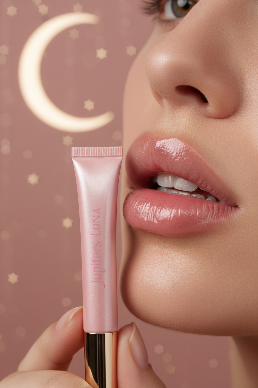 Luna Luxe All-Natural Lip Oil – 24-Hour Hydration – lifestyle hydrated plump dewy lips shot