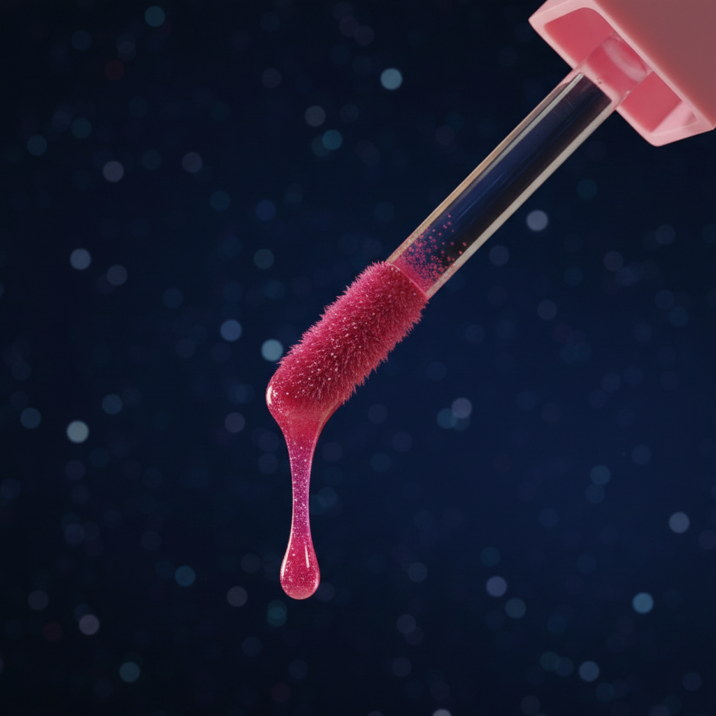 Luna Luxe Jupiter Lip Gloss – close-up wand and gloss drip macro shot