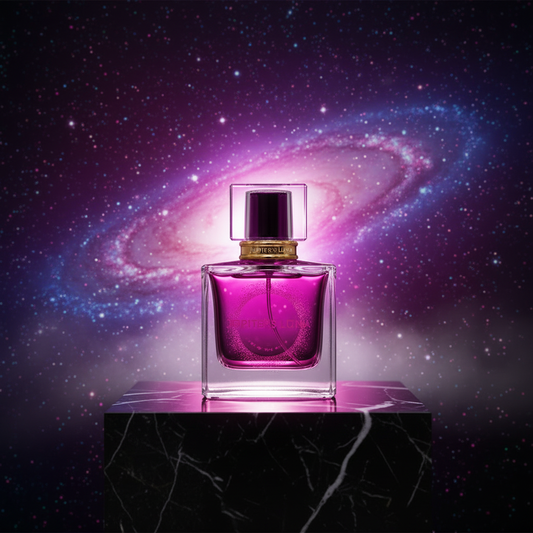 Luna Luxe Nebula Nectar Eau de Parfum – cinematic nebula luxury fragrance editorial shot