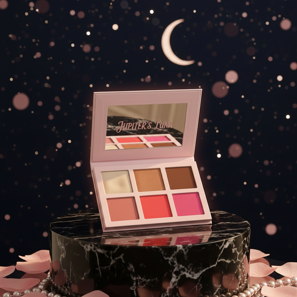 Luna Luxe 6 Shade Blush Palette: 2-in-1 Highlight & Blush – celestial luxury editorial product shot