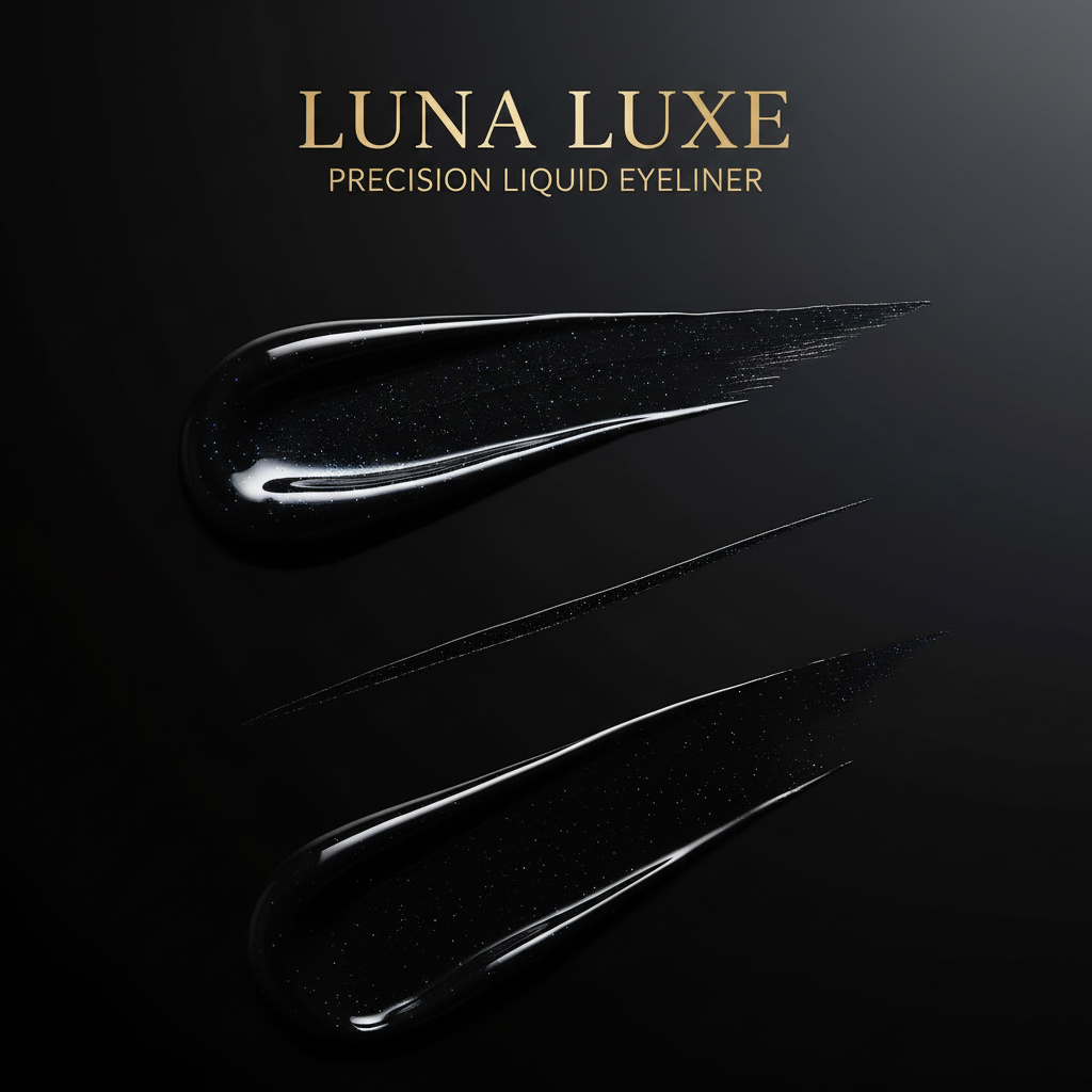 Luna Luxe Precision Liquid Eyeliner - ultra-sharp jet black formula strokes close-up
