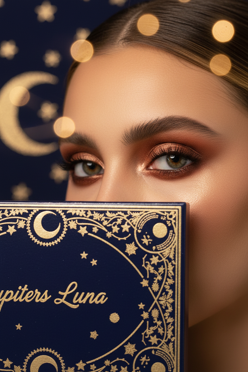 Luna Luxe Cosmic Moon Dust 15 Shade Eyeshadow Palette – lifestyle warm moon dust eye look shot