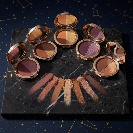 Luna Luxe Duo Eyeshadow Palette – 5 Colorways, celestial luxury editorial product shot