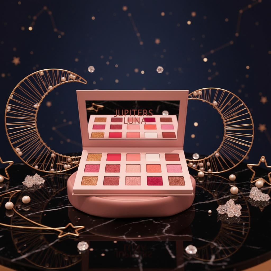 Luna Luxe Cosmic Pink 15 Shade Eyeshadow Palette – celestial luxury editorial product shot