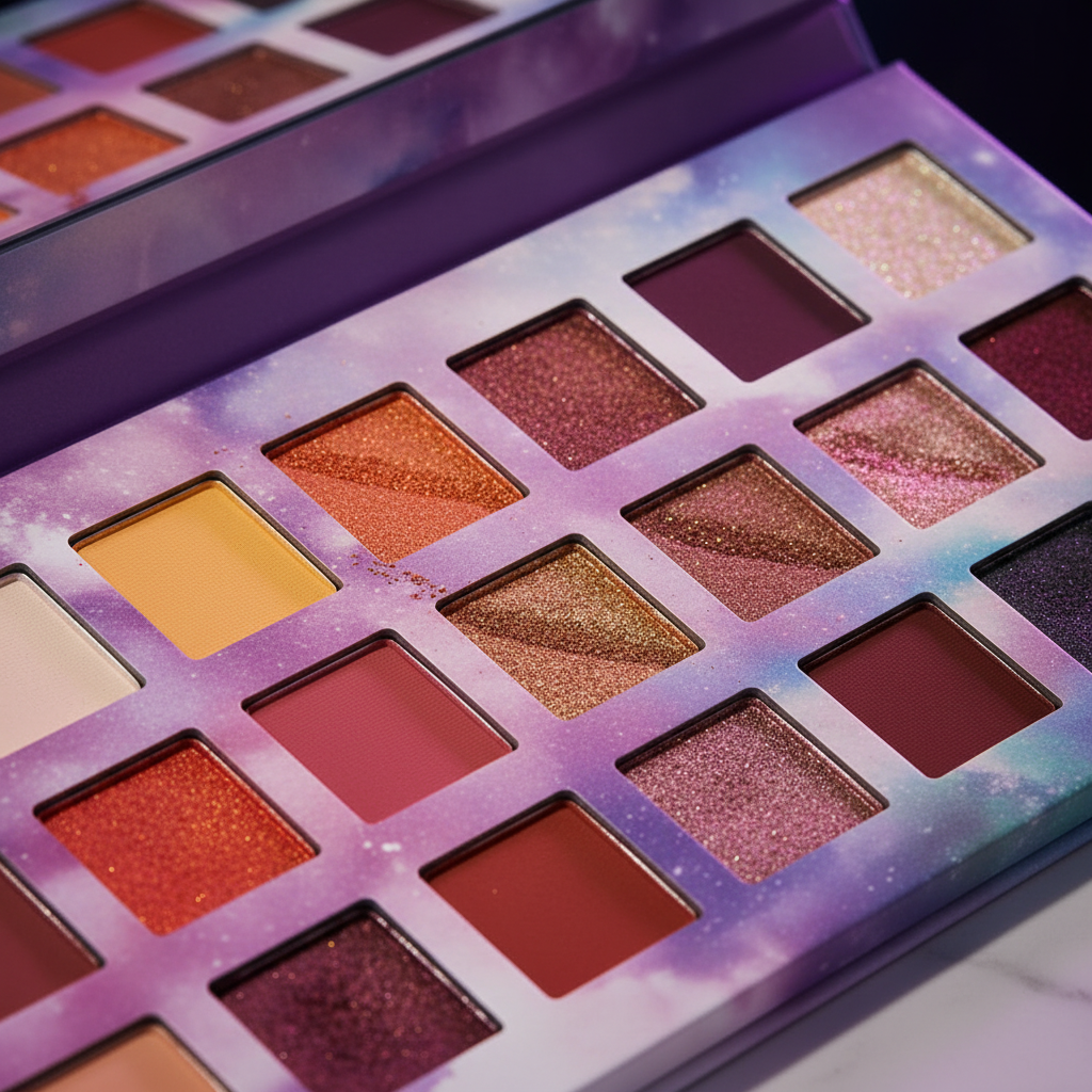Luna Luxe 18-Shade Eyeshadow Palette – Jupiter & Moons Collection – close-up macro shade and swatch detail
